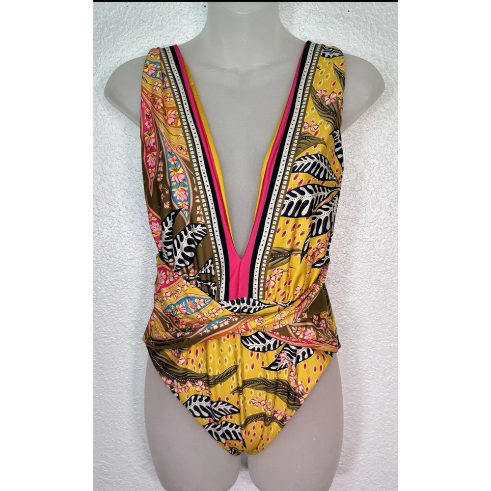 Agua Bendita Swimsuit Womens XL Ellis Lula Plunge Floral Tropical One Piece NWT